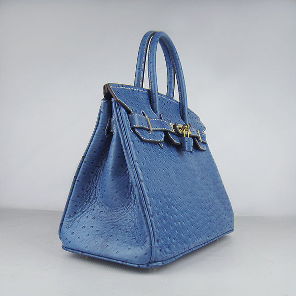 Replica Hermes Birkin 30CM Ostrich Veins Handbag Blue 6088 On Sale